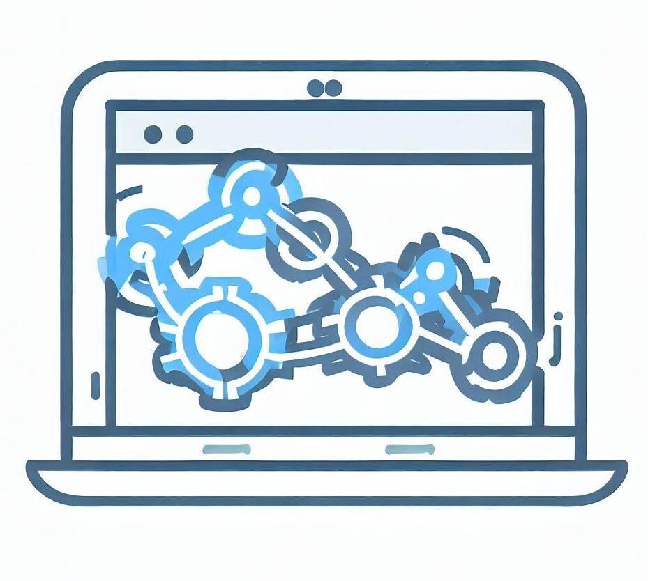 website listing laptop with gears and pathways